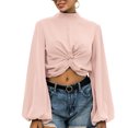 thumbnail image 1 of Moda mujer color sólido blusa cuello alto manga larga linterna nudo Crop Top verano Abanopi Rosa/Extragrande, 1 of 7
