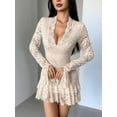 thumbnail image 5 of Women'S Long Sleeve Lace Floral Elegant Cocktail Dress V-Neck Mini Dress for Party Apricot Color L, 5 of 9