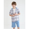 thumbnail image 3 of Fdqin Boys Shorts Sets 2Pcs Plaid Short Sleeve Hooded Button Shirt and Jogger Shorts Summer Outfits for Kids Blue 7-8 Years, 3 of 8
