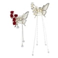 thumbnail image 1 of Accesorios para el cabello elegantes y bonitos: Clip para el cabello en forma de flor y mariposa con borlas, 2 piezas, 4.33", 1 of 7