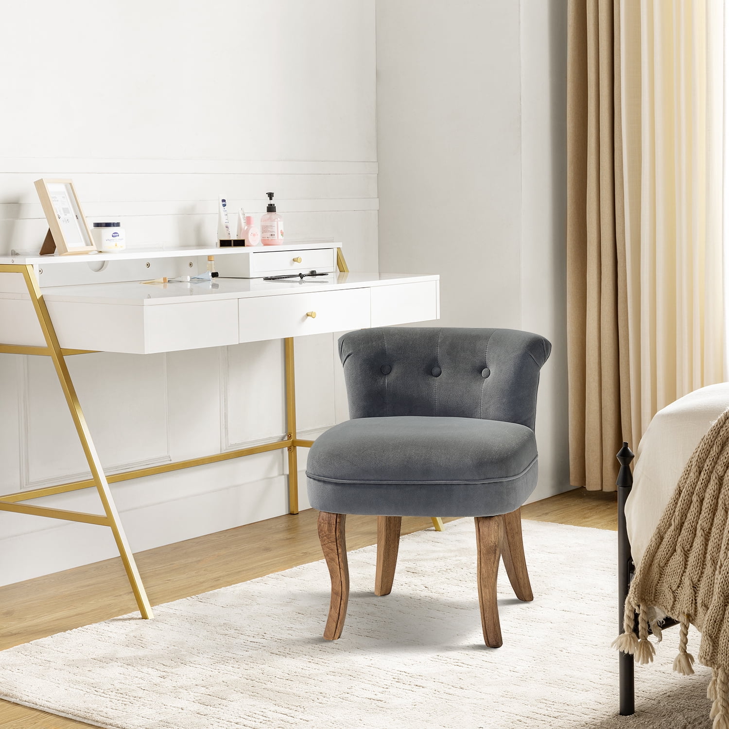 grey chair for dressing table Modern Velvet Single Sofa Chair for Bedroom or Dressing Table - Bed Bath &  Beyond