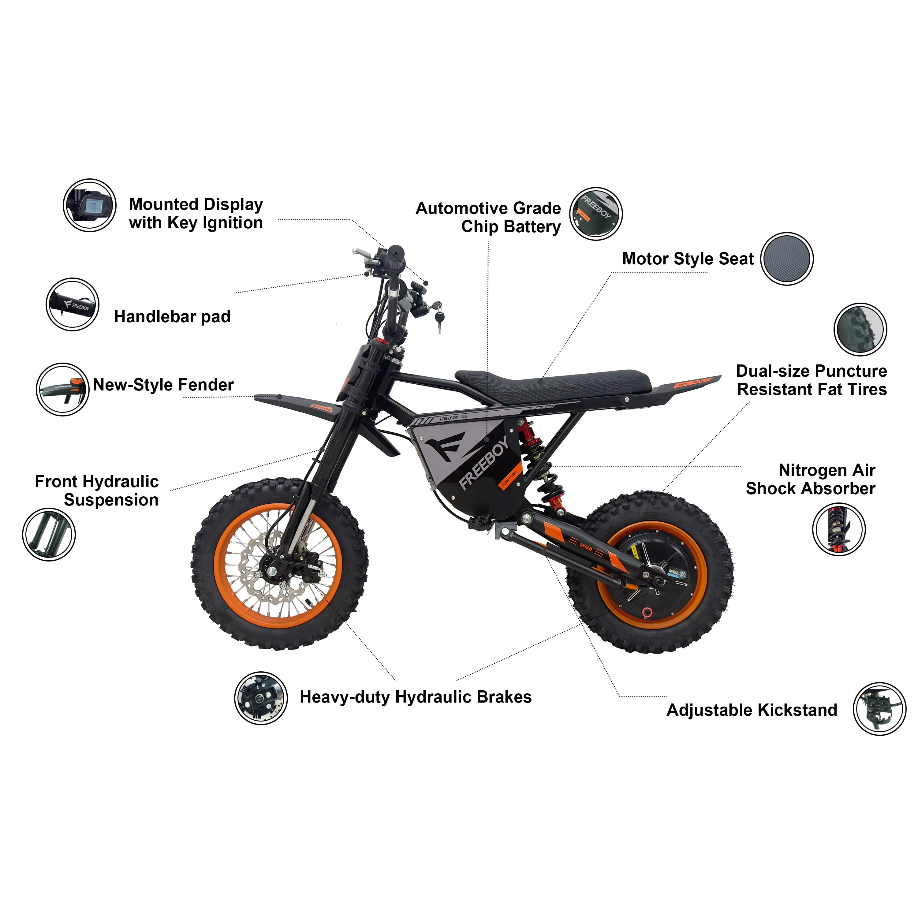 Electric Dirt Bike for Teens Adults, Rear hub Motor 3000W Peak, Electric Motorcycle 48V 30Ah Battery, 35 MPH Max Speed,  Dual Shock Absorbers