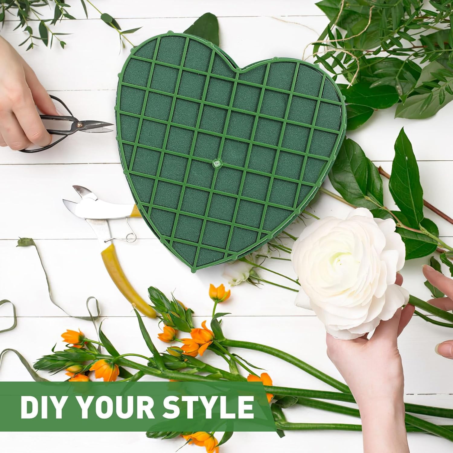 ABCISI Floral Foam Blocks 2pcs Heart Flower Arrangement Base - Dry & Wet Polystyrene Blocks for DIY Flower Arranging