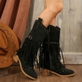 thumbnail image 5 of XIMIN Women Fringe Cowgirl Boots Knee High Boots Embroidered Cowboy Boots Stud Square Toe Mid Calf Western Boots with Chunky Heel Comfort Tall Western Boots, 5 of 6