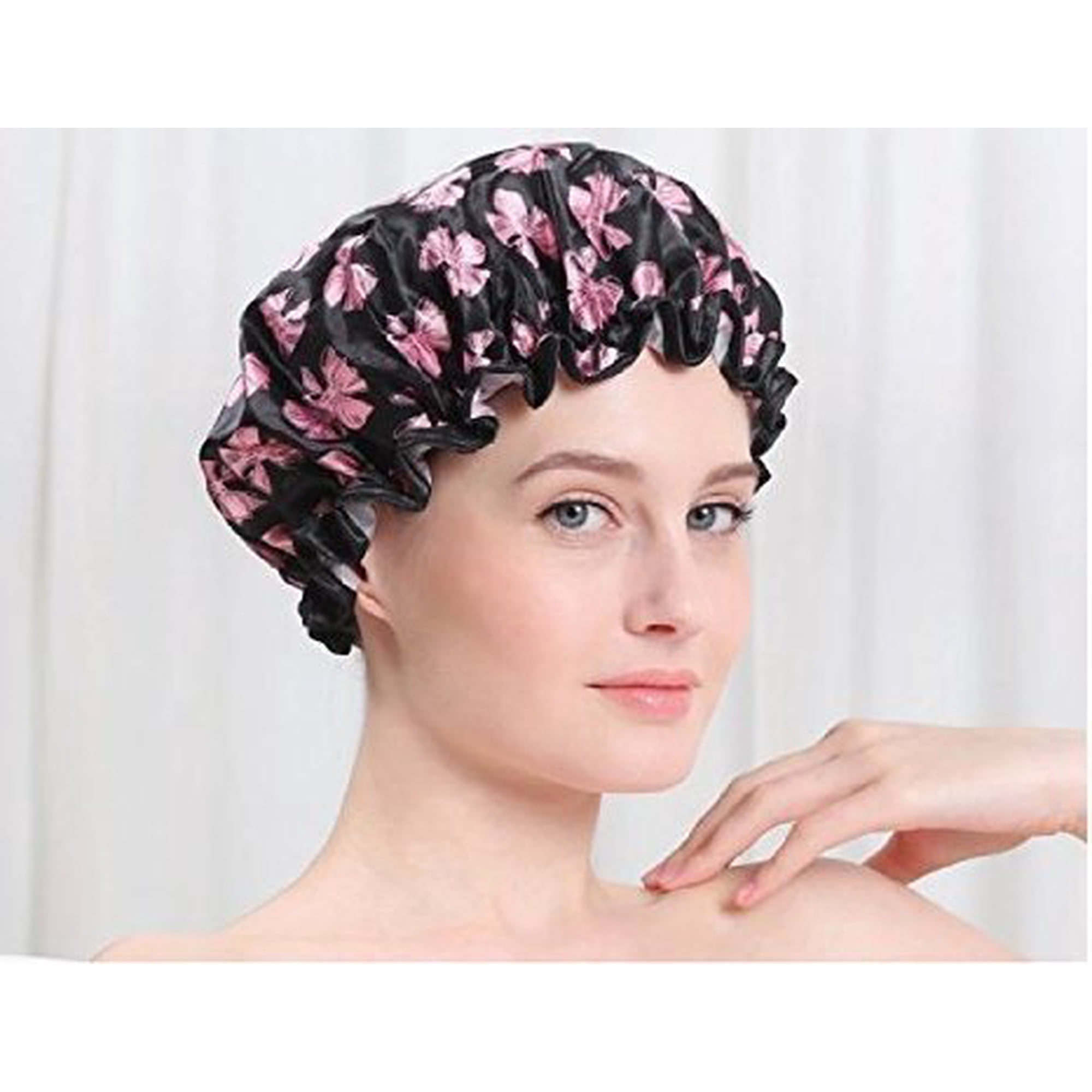Bonnet De Douche PVC Opaque Motifs Ballons Coeurs - Rose/vert/mauve - Taille Standard