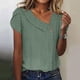 thumbnail image 2 of Camiseta de mujer de color liso con cuello en V, botones y mangas con flores, manga corta, 2 of 5