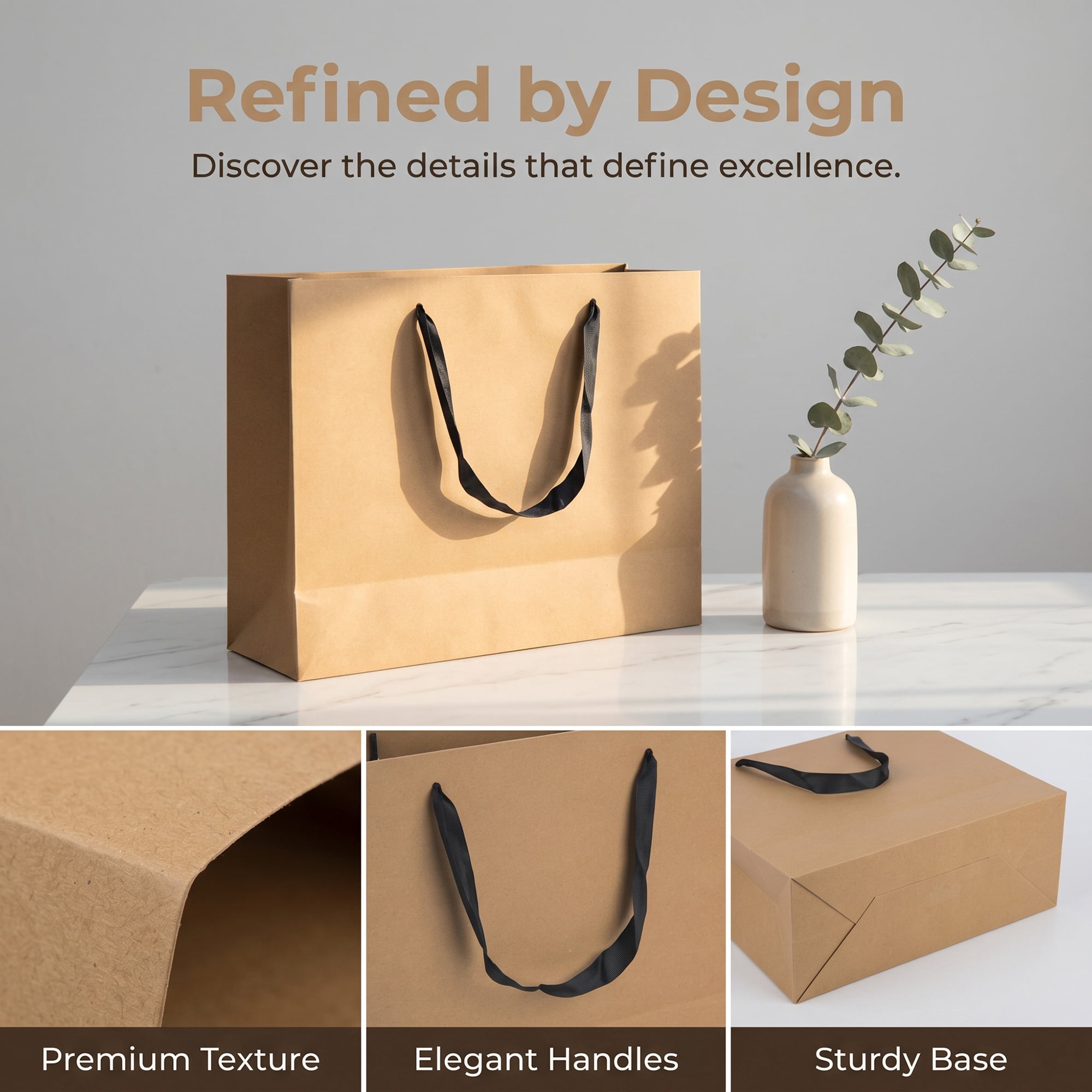 Unique Bargains Sturdy Thick Horizontal Paper Gift Bags Brown 12.6" x 4.3" x 9.8"
