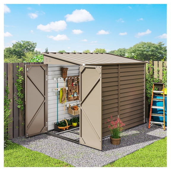 4.6' x 9' Outdoor Storage Shed, Metal Lean to Shed with Foundation, Lockable Doors, Patio Lawn Storage
