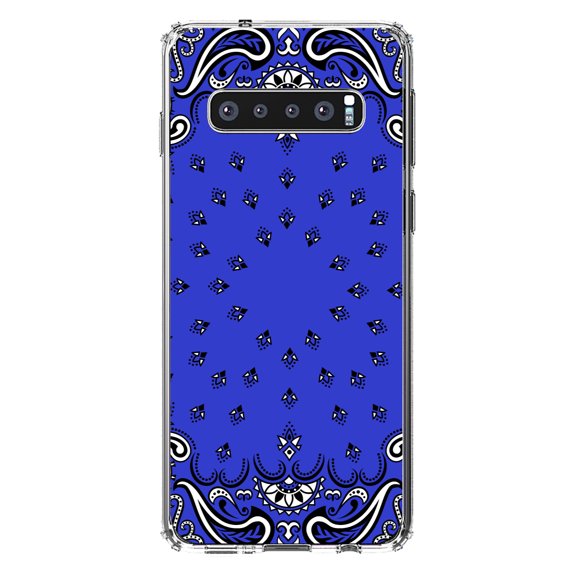 DistinctInk Clear Shockproof Hybrid Case for Samsung Galaxy S10  PLUS(6.4" Screen) - TPU Bumper, Acrylic Back, Tempered Glass Screen Protector - Bandana Print - Blue,Black, White