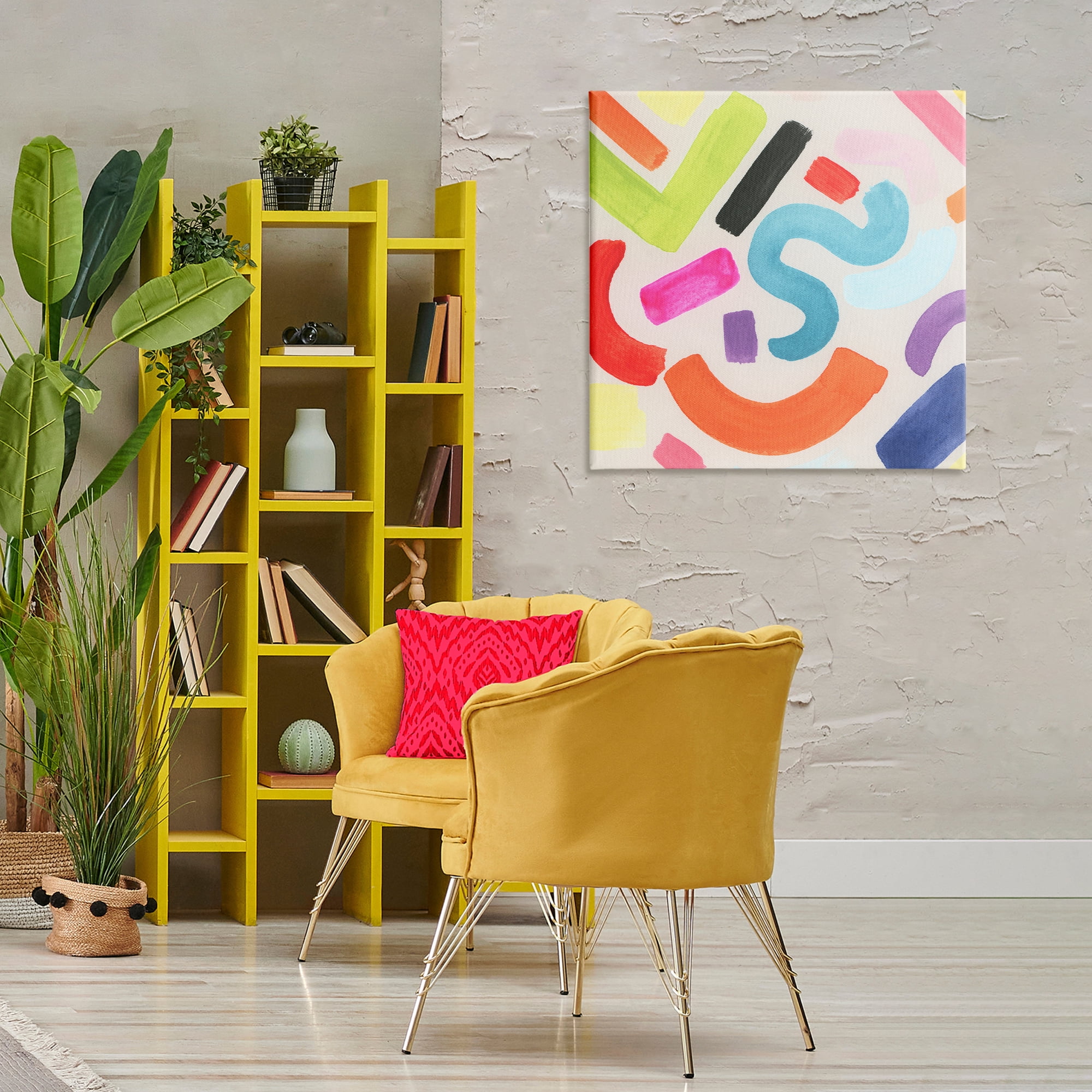 Stupell Industries Retro Squiggle Shapes Abstract Painting Wrapped Canvas Art Print Wall Art, 30 x 30