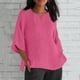 thumbnail image 2 of Vestidos Casuales Para Mujer, Blusas De Mujer De Moda Blusa de lino y imitación de cuello redondo con mangas 3/4 para mujer, 2 of 5