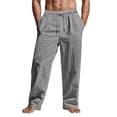 thumbnail image 3 of Hearthz Mens Casual Cotton Linen Pants Beach Summer Yoga Trousers Elastic Waist Drawstring Straight Legs Pant for Men Dark Gray S, 3 of 10