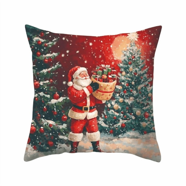Funda de almohada con diseño de anciano nevado, ideal para dormitorio, con escena de nieve navideña, Papá Noel y muñeco de nieve, funda de almohada con aspecto de piel de melocotón, funda de cojín fes