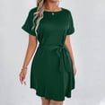 thumbnail image 3 of Robe Décontractée Grande Taille pour Femmes à Manches Courtes avec Ceinture Nœud Col Rond Fluide Confortable pour Fête Vacances Printemps Automne Usage Quotidien, 3 of 6