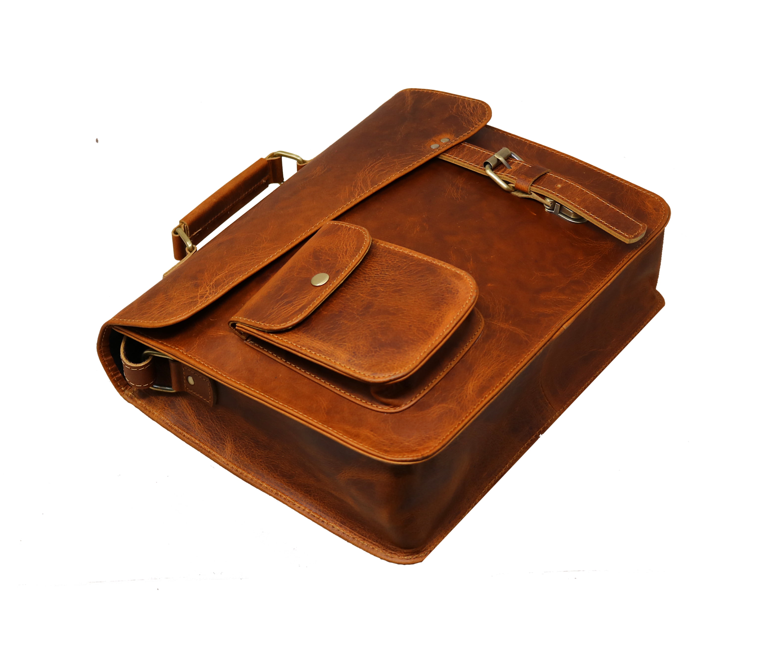 Jaald 13" Leather Messenger Bag Satchel Padded Laptop Briefcase Men Women Cross Body Shoulder Travel Work Man Purse Bag Birthday Gift