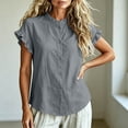 thumbnail image 3 of Neewe Women Loose Casual Short Sleeve Button Up Shirt Solid Color Blouse Round Neck Basic Collared Daily Top, 3 of 5