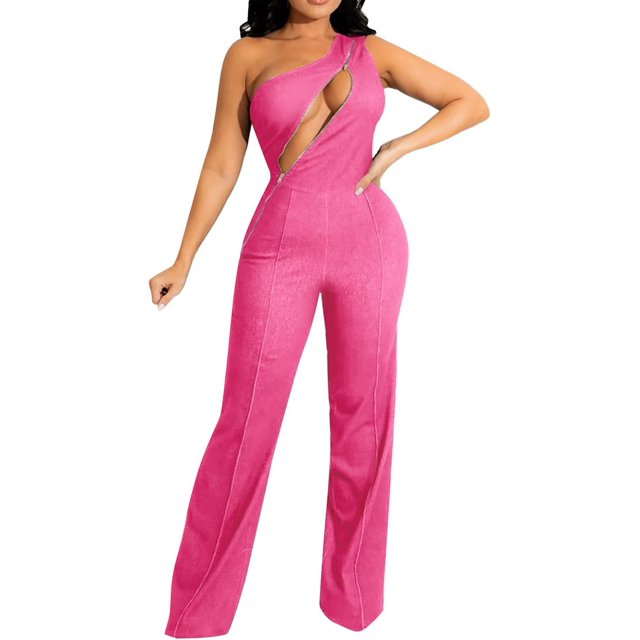 Combinaison de Mode pour Femmes en Denim Taille Haute Sans Manches Motif Cœur Dos Col Roulé (x1-Rose, P)