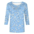 thumbnail image 3 of 3/4 Length Sleeve T-Shirts for Women New Summer Clothing Tops Fashion Floral Print Shirts Women's Blouses Pullover Tops, 3 of 5