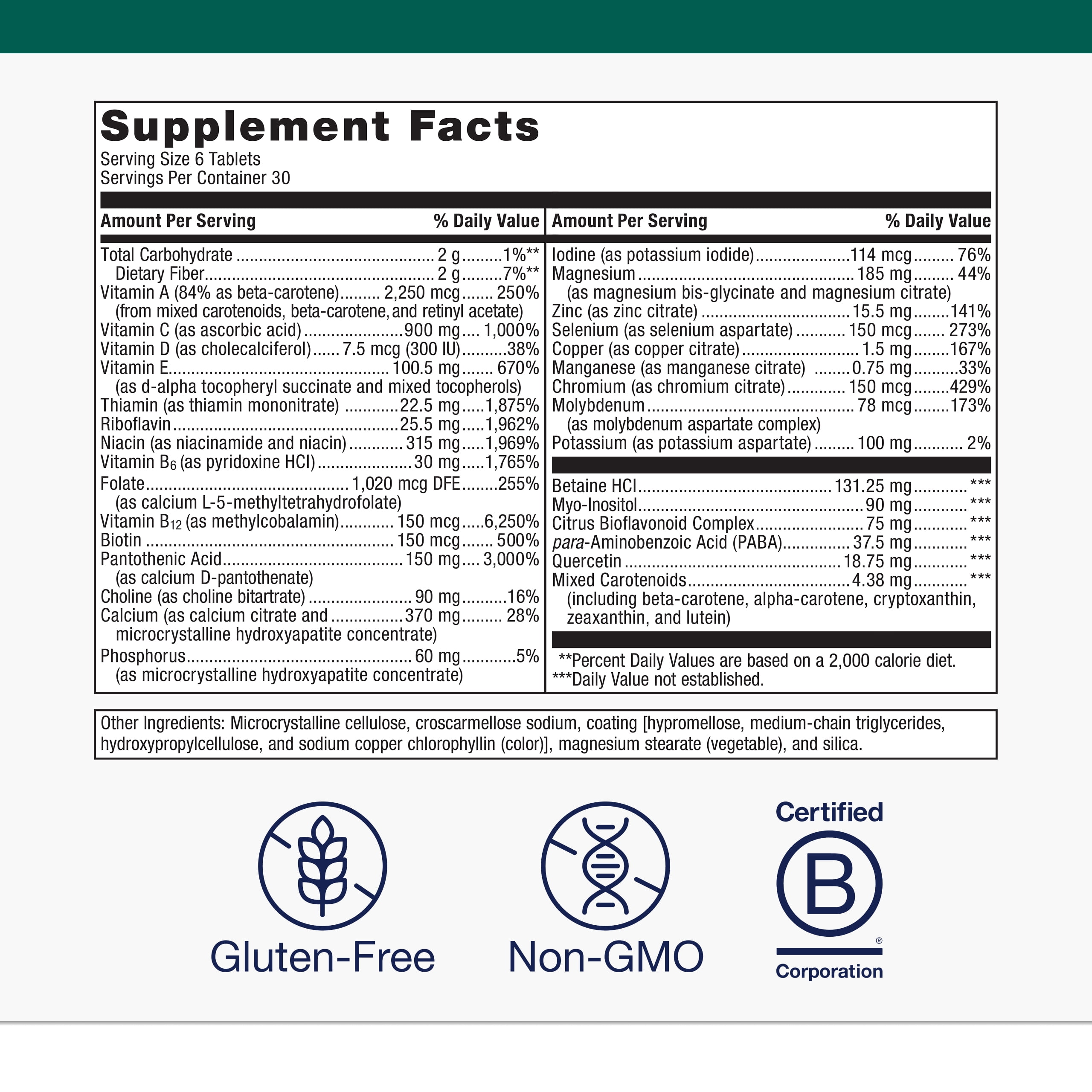 Metagenics Multigenics Intensive Care Multivitamin - Without Iron - Dietary Supplements for Everyday - with Quercetin, Beta-Carotene, Ascorbic Acid & More - Non-GMO - Gluten-Free - 180 Tablets