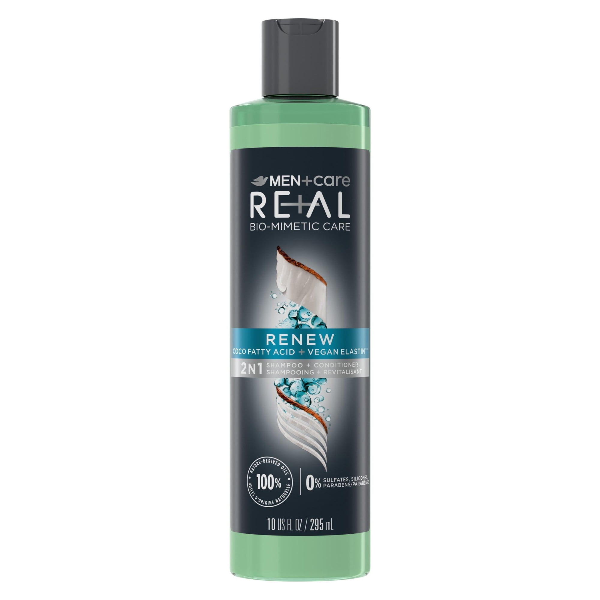 Dove Men+Care Real Bio-Mimetic Care for Dry Hair Shampoo & Conditioner, Coco Fatty Acid & Vegan Elastin, 10 oz