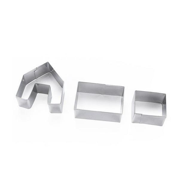 Yuarrent Molde de pastel de Casa 3D de acero inoxidable de 3 piezas, molde de galletas de panadería, plantilla antiadherente, herramienta para Herramientas y accesorios para hornear