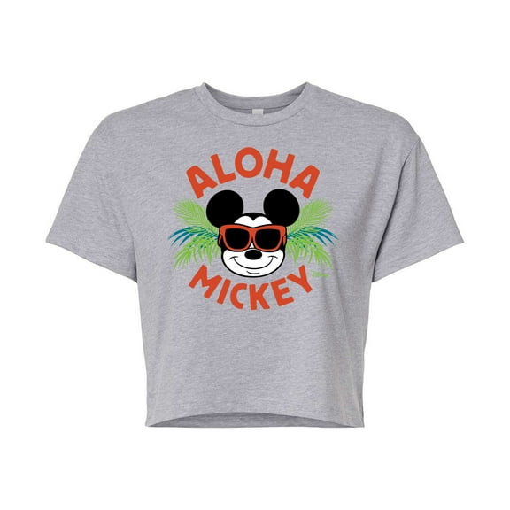 Disney - Aloha Mickey - Juniors Cropped Cotton Blend T-Shirt