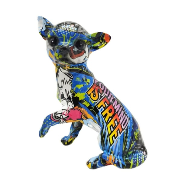 Graffiti escultura de perros chihuahua cachorro adorno recuerdos regalos obras de arte estatua de perro figura animal para sala de estar de dormitorio Estilo C