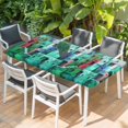 thumbnail image 2 of Abstract Green Table Cloths for 3 Foot Rectangle Tables, Painting Buildings Geometric Color Block Patio Waterproof Elastic Fitted Tablecloths, Washable Rectangular Table Cover for Camping, 2 of 8