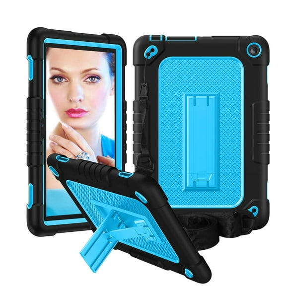 Fire HD 8 / HD 8 Plus Tablet Case 12 Gen 2022 , SOATUTO Heavy Duty Shockproof Protective Case Built in Kickstand & Shoulder Strap for Fire HD 8 Kids / HD 8 Kids Pro 10th Gen 2020 - Black Blue
