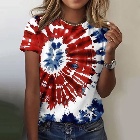 onlyliua 4th of July Shirts Independence Day Printed Top Short Sleeve Shirt 4th of July Shirts Summer New Women's Tops
