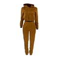 thumbnail image 3 of Innerwin Two Piece Outfit Hoodies Ladies Sweatsuits Running Drawstring Loungewear Jogger Set Coffee XL, 3 of 6