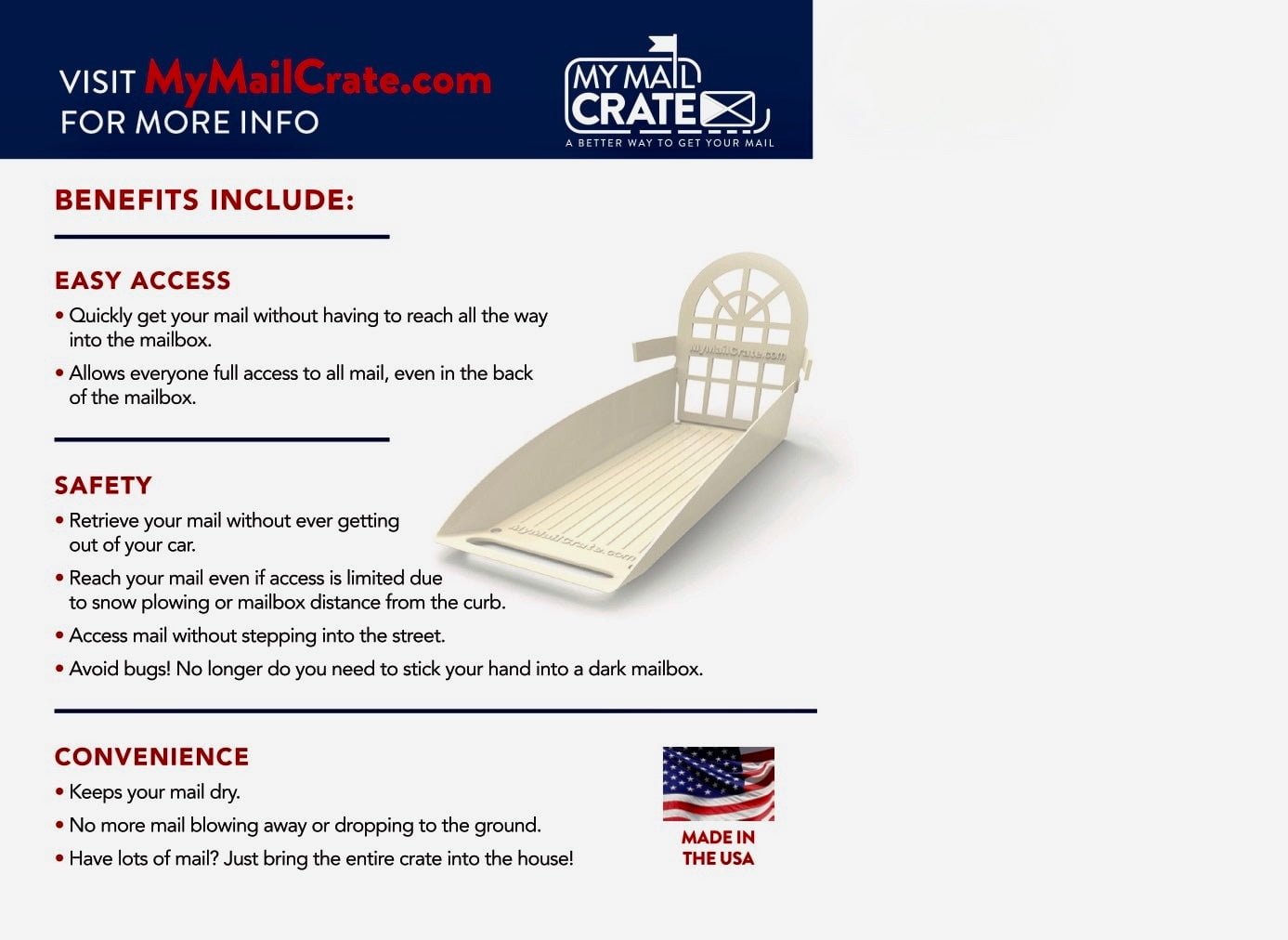 My Mail Crate Large Sliding Mailbox Tray, Keeps mail dry, Accessible from car or wheelchair