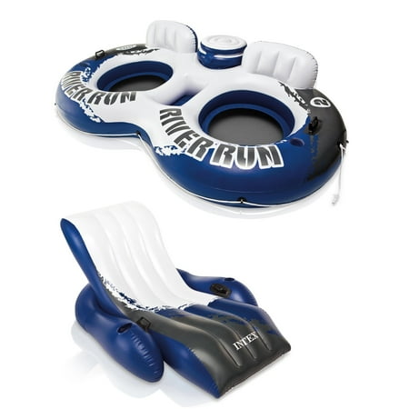 Intex Inflatable Floating Pool Recliner & 2 Person Tube w/ Cooler & Repair Kit - Walmart.com