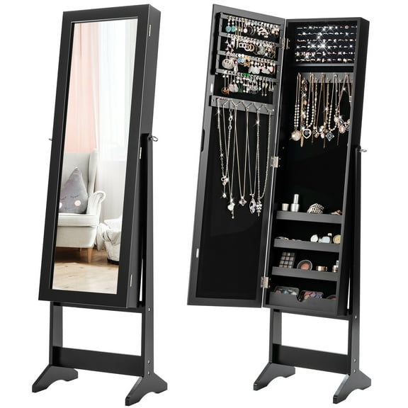 Patiojoy 2-in-1 Freestanding Jewelry Cabinet Organizer with Full-Length Mirror Black