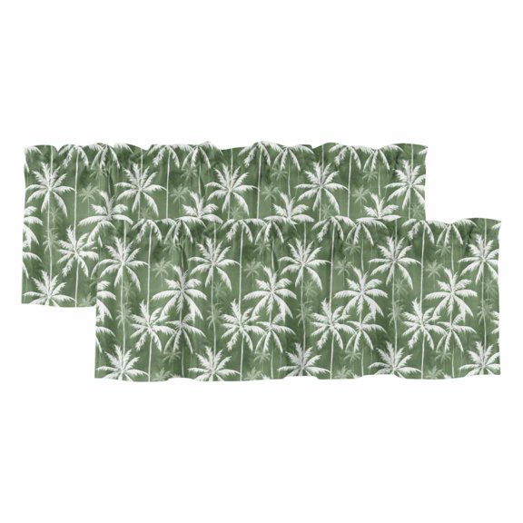 Sage Green Palm Trees Valances for Window 2 Pack, Summer Coastal Tropical Beach Tree Leaves Window Valance Curtains for Kitchen, Rod Pocket Short Curtains for Bathroom Bedroom Decor, 60" x 18"