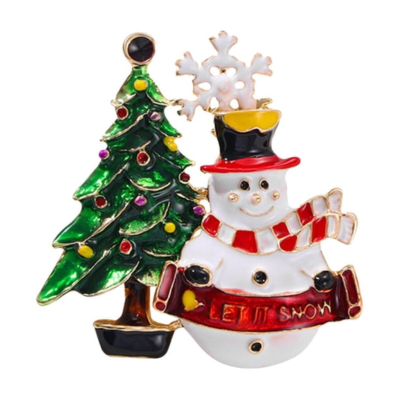 Wadada 3 Pcs Christmas Brooch Pins Set Crystals Winter Snowflake Snowman Christmas Tree Reindeer Brooch Pins for Woman Christmas Holiday Accessories