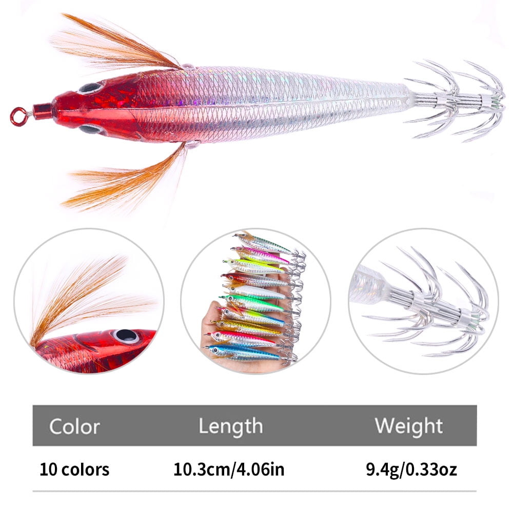 HENGJIA Squid Jig Shrimp Prawn Lures Luminous for Cuttlefish Octopus Fishing Lures 10PCS