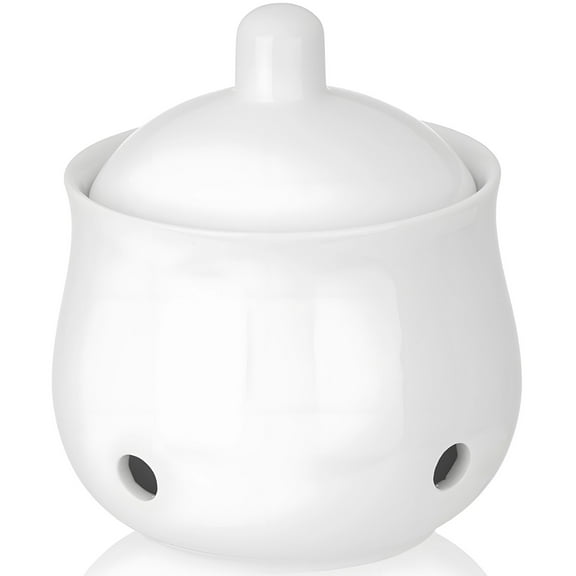 Ceramic Garlic Keeper with Lid, Garlic Storage Container with Ventilation Holes, 12oz White Kitchen Storage Jar with Lid, Countertop Keeper for Ginger, Breathable Food Storage Jar