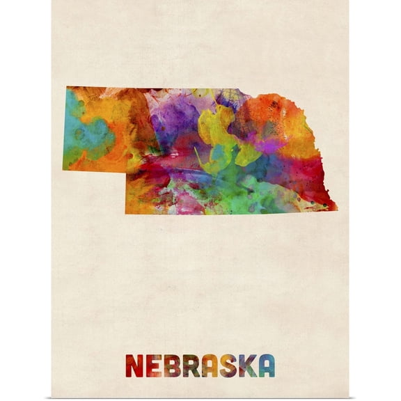 Great BIG Canvas | Rolled Michael Tompsett Poster Print entitled Nebraska Watercolor Map