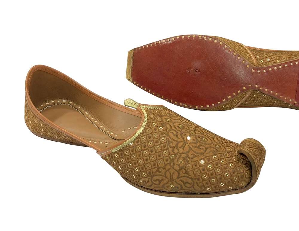 Chaussures Ethniques Jutti Pour Homme – Broderie Main Dorée/marron, Pour Mariage, Sherwani, Occasion Spéciale