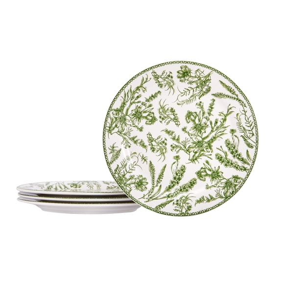 Bico Green Garden Toile De Jouy Salad Plates Set of 4, 8.75 Inch Ceramic Dessert Plates for Salad, Appetizer, Side Dishes, Microwave and Dishwasher Safe, Gift for Housewarming and Thanksgiving