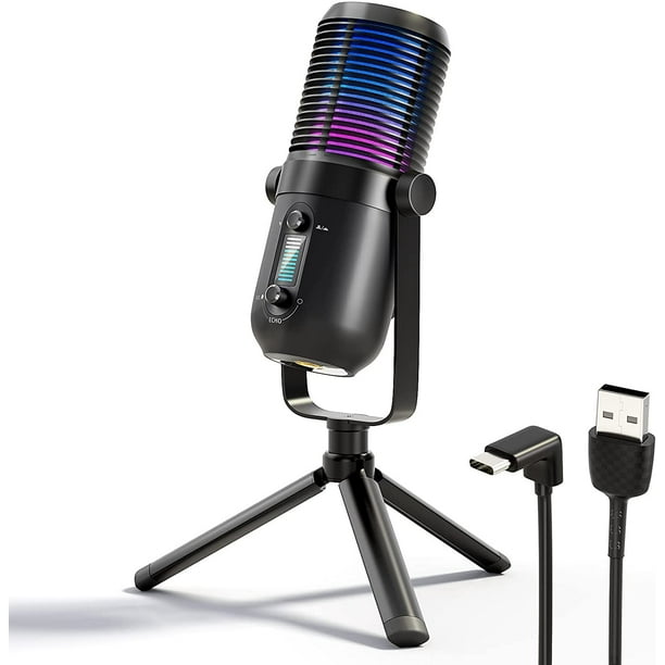 USB Microphone pour PC, RGB Bureau de Jeu Microphone Condensateur