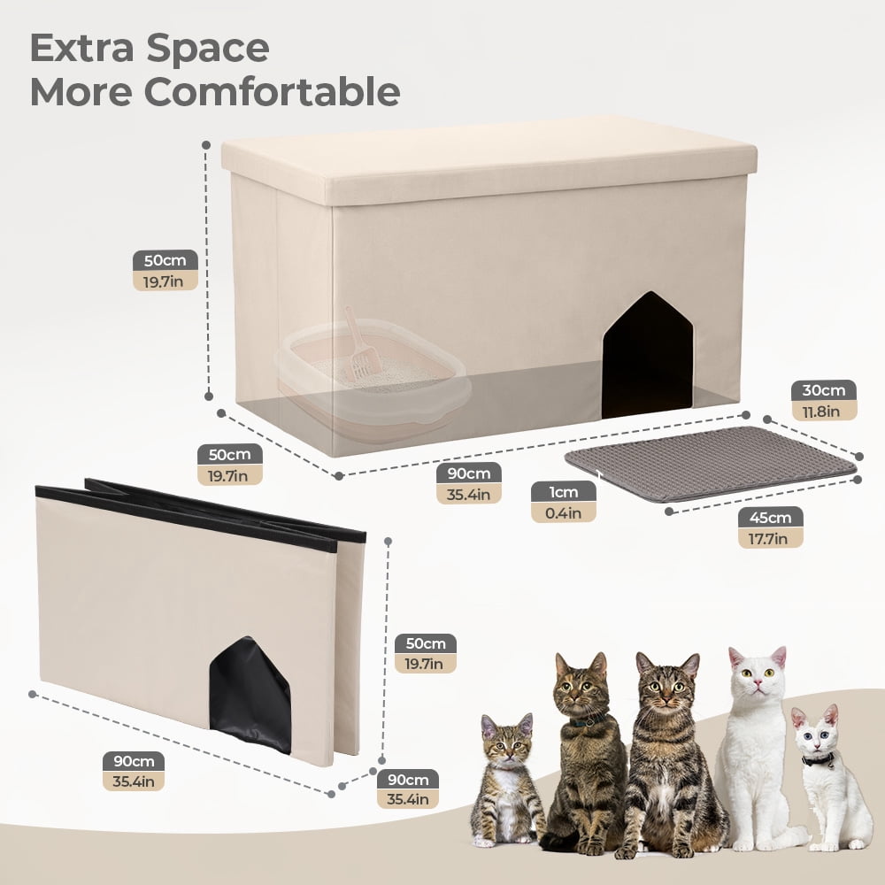 DOMIPET Cat Litter Box Enclosure Hidden Furniture, Multi-Functional Hidden Litter Box Furniture Bench, Dog Proof, Space-Saving Ottoman Cabinet, Foldable Storage Footrest