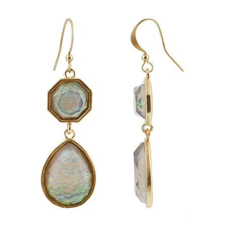 Gray Gemstone Earrings - Gem Avenue Gold Tone Gray Simulated Opal French wire Drop Earrings
