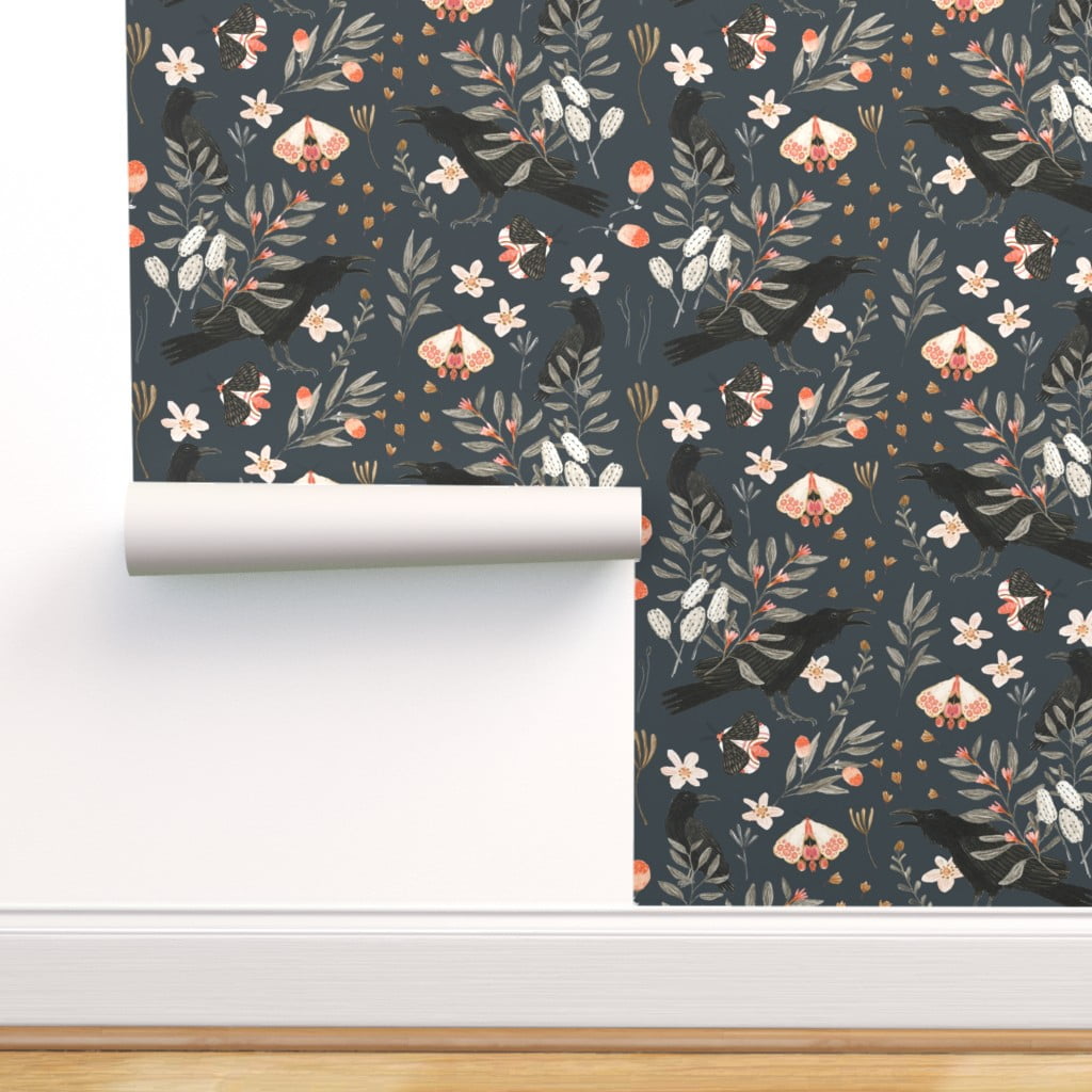 Removable Water-Activated Wallpaper Protea Modern Botanical Floral Dark Grey 