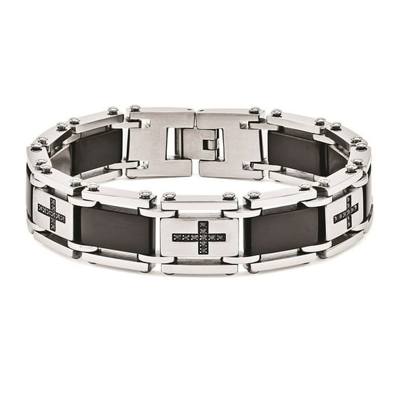 Steel Bracelet With Black Diamond Crosses