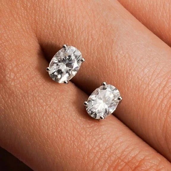 Lab Created Diamond 2.00Ct Oval Cut Solitaire Stud Earrings 14K White Gold Plated