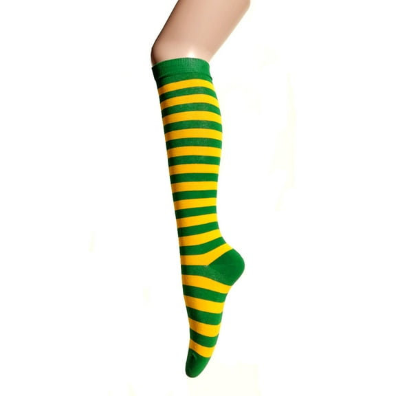 Zebra Stripes Knee High Tube Uniforms Halloween Costumes Cosplay Party Events Socks For Women and Girls in Green with Yellow Color