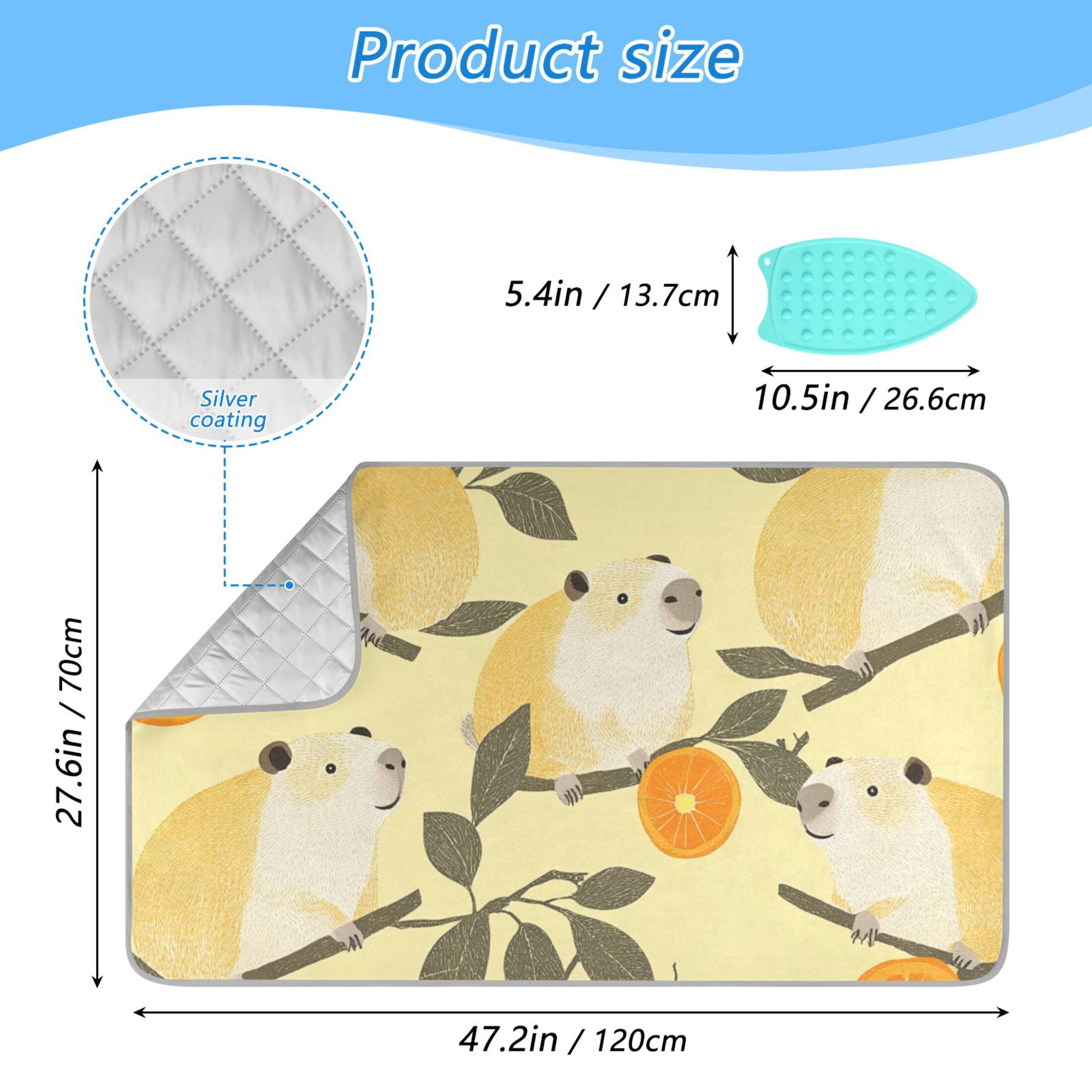 Cute Capybaras on Branches Oranges Ironing Mat Blanket Portable Travel Ironing Pad Heat Resistant Pad 47.2" x 27.6”
