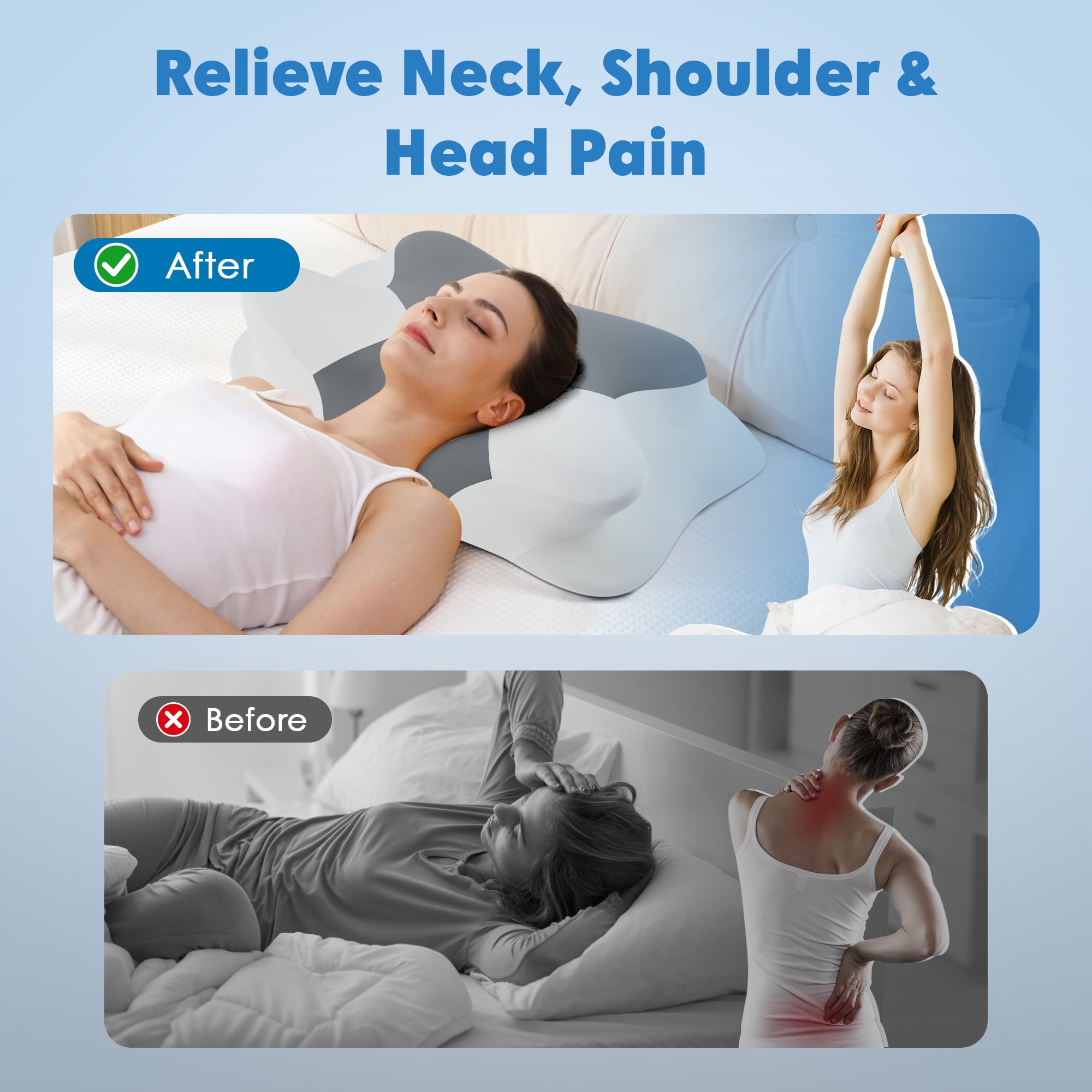 KAIPARA Cervical Neck Pillows for Neck Pain Relief, Memory Foam Pillow for Sleeping, Contour Orthopedic Ergonomic Pillows for Side Sleepers